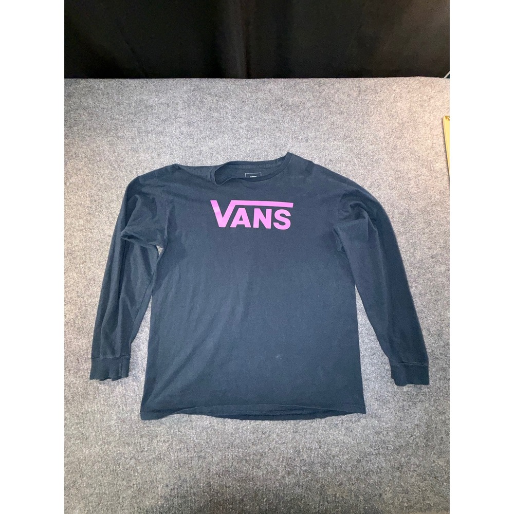 Vans Mens Long Sleeve Classic Fit Graphic T-Shirt Black Pink Logo Large
